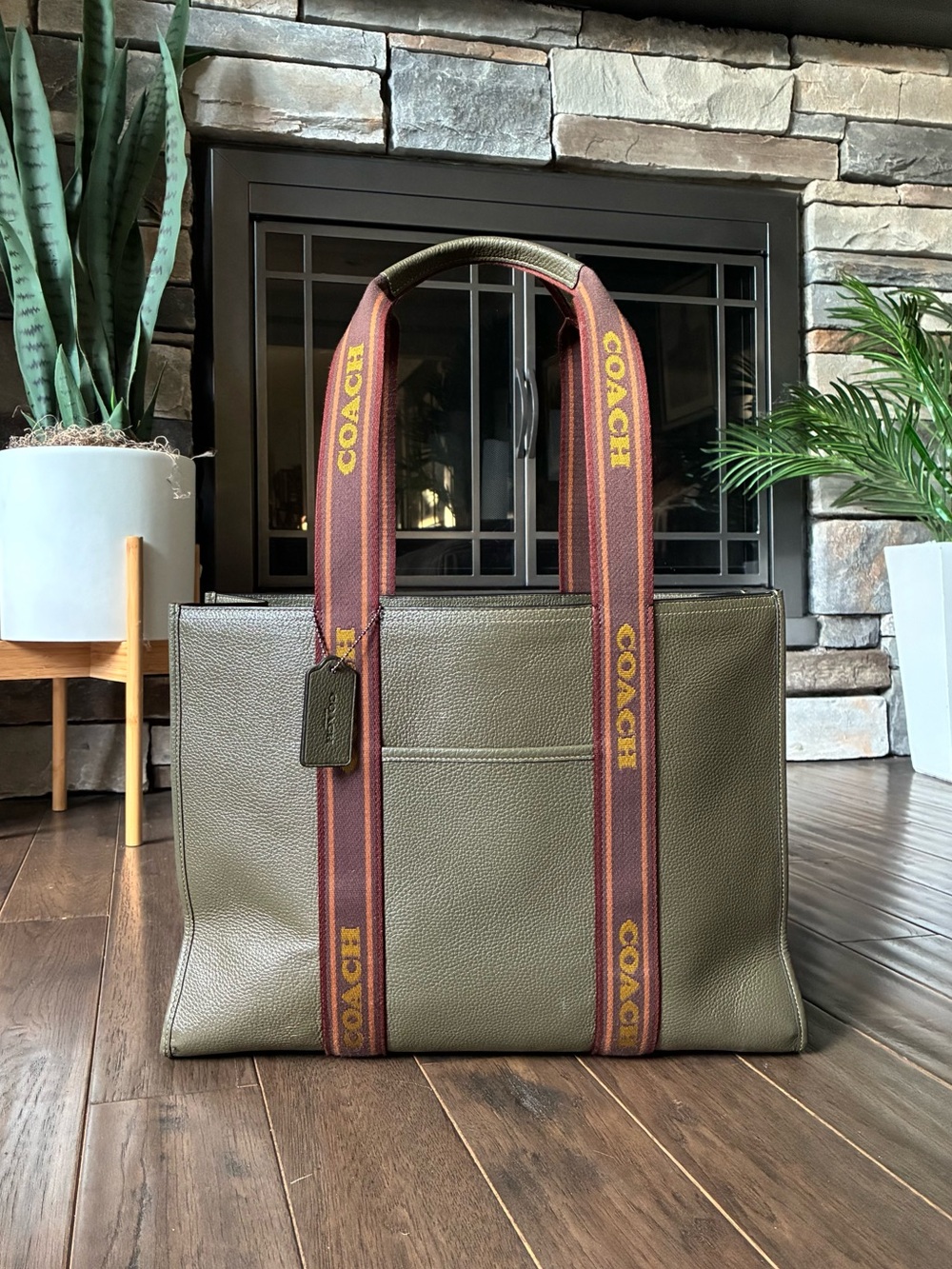 Coach Smith Leather Tote Purse, Olive Green, Large Size, CU996